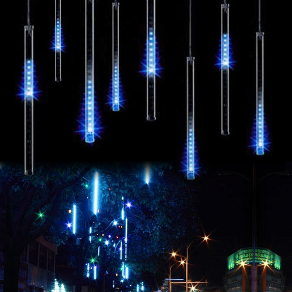 Upgraded 30cm 8 Tubes 144 LED Meteor Shower Rain Lights, Drop/Icicle Snow Falling Raindrop Cascading lights for Wedding party Christmas, Blue（IP44 Waterproof - US plug）,OMGAI 