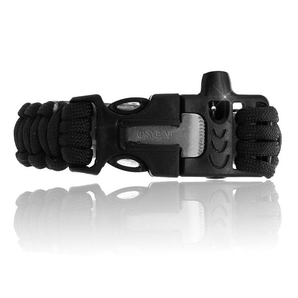 Survival Paracord Bracelet Gear with Flint Fire Starter Scraper Whistle for Outdoor Living Camping Hunting Travelling, OMGAI 