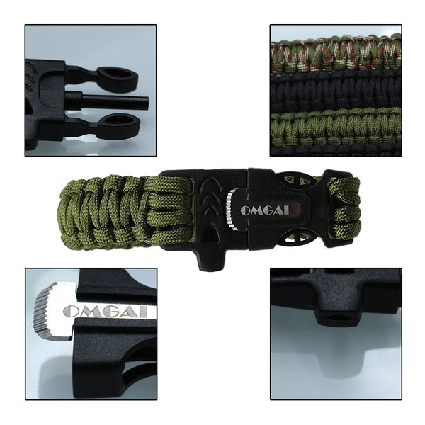  Survival Paracord Bracelet Gear with Flint Fire Starter Scraper Whistle for Outdoor Living Camping Hunting Travelling,OMGAI