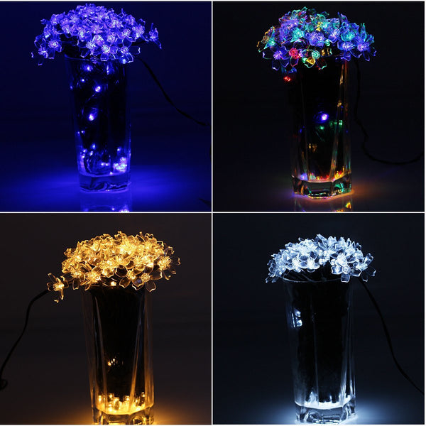 Blossom Flower Lights, 39Ft 100 LED Solar Fairy String Lights for Garden, Pergola and Festival Decoration, Blue OMGAI 