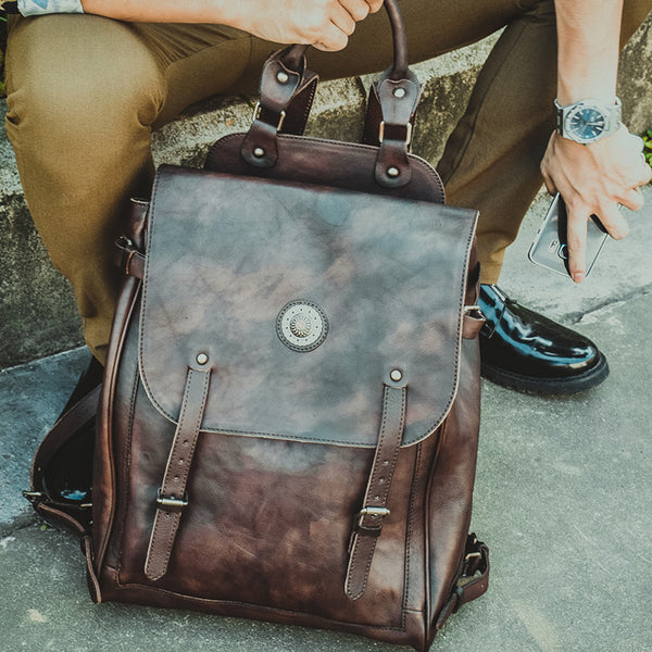 tan leather backpack mens