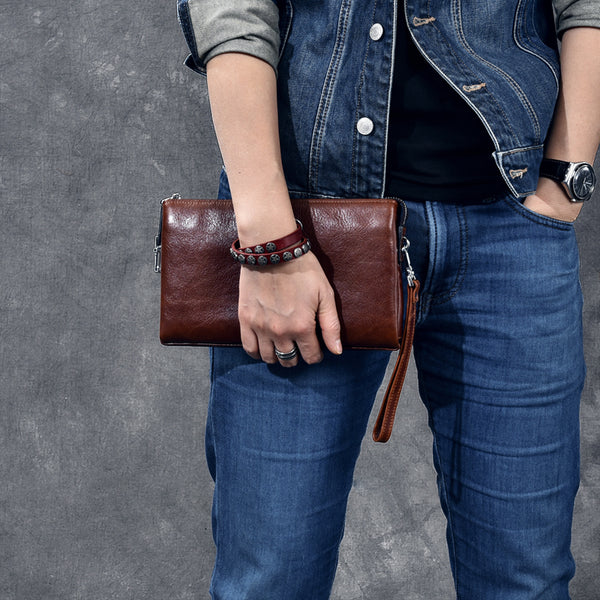 mens leather wrist bag