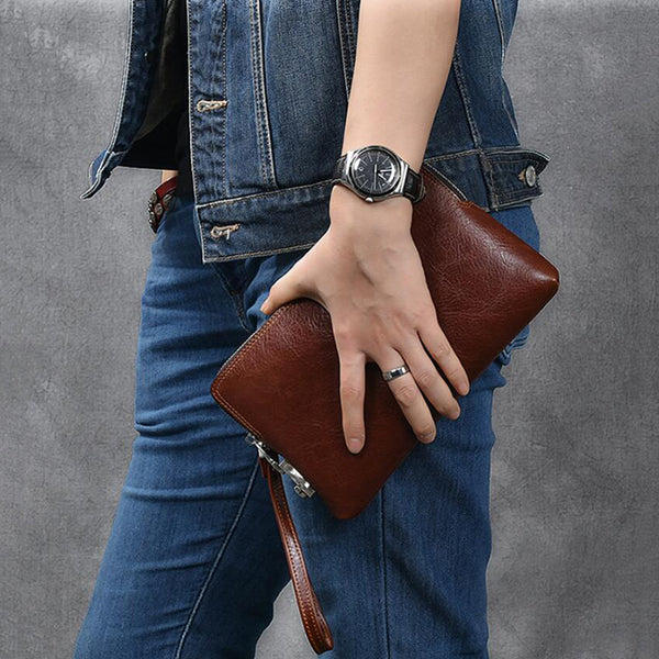 mens leather wrist bag