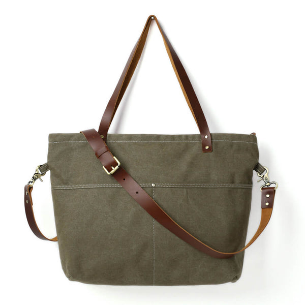 leather and canvas tote