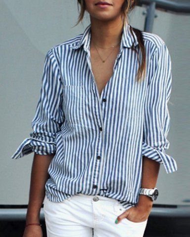 striped shirt and gold necklace