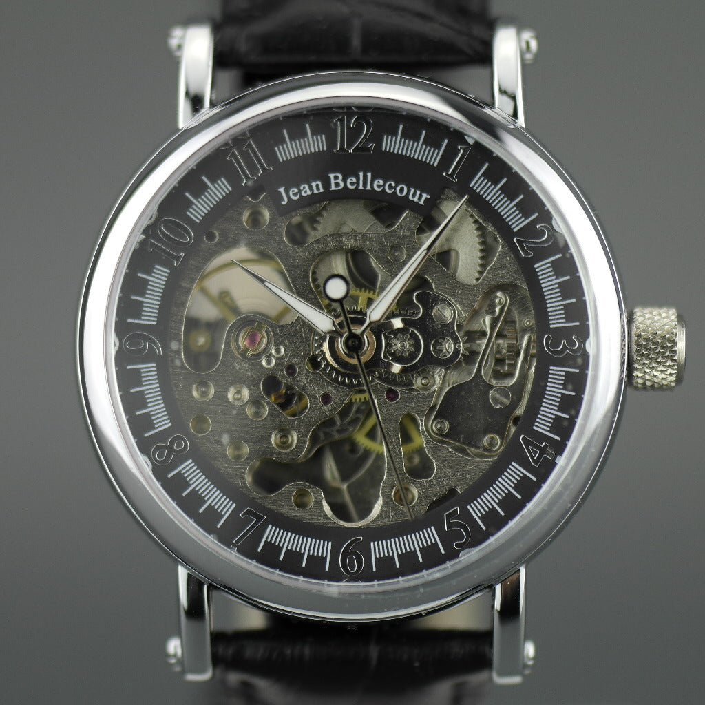 Electrician run out Pure Jean Bellecour Automatic Skeleton Edition wrist watch black leather st –  Konstantin Antiques