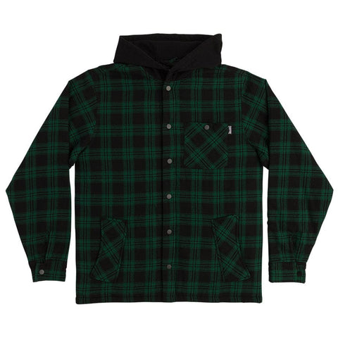 Creature | Bonehead Flame Hooded Flanel Jacket - Black/Green