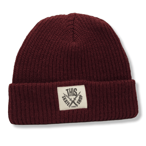 winegardspecialproducts | Knit Beanie - Burgundy / White Patch