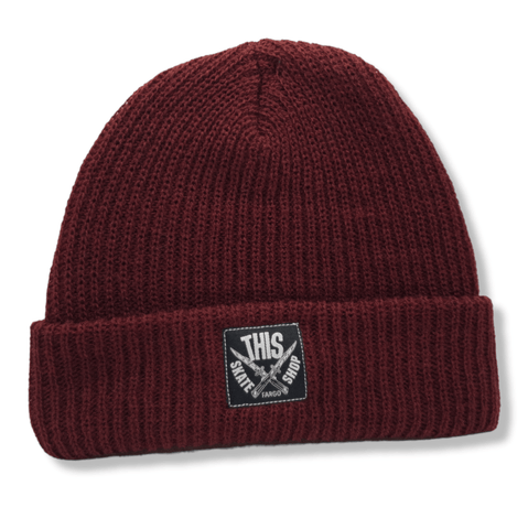 winegardspecialproducts | Knit Beanie - Burgundy / Black Patch