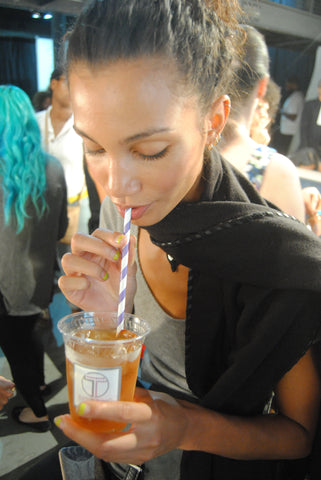 Model backstage at New York Fashion Week Tracy Reese show