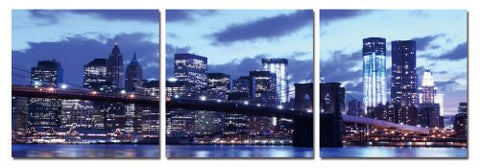 City View at Night, Gallery Wrapped Triptychs 3 Panel Modern Wall Art Decoration