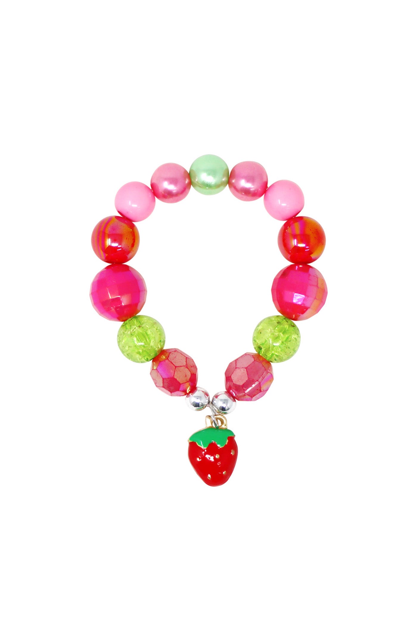 Hot Pink Strawberry Charm Stretch Beaded Bracelet