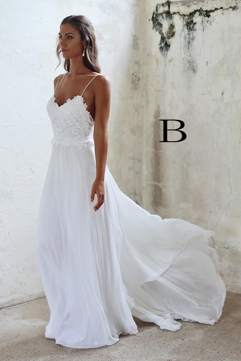 Boho Beach Wedding Dresses Sexy Open Backs Lace White Wedding Gown Promdressmeuk 6573