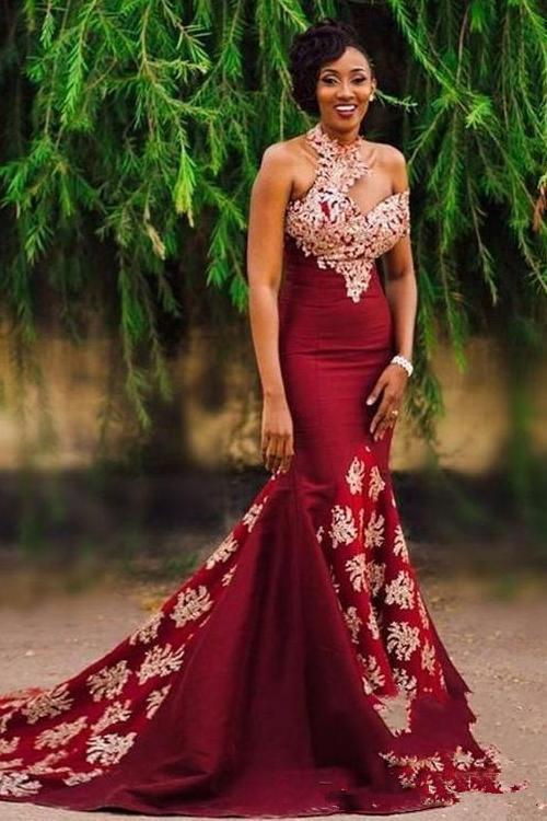 burgundy prom mermaid dress