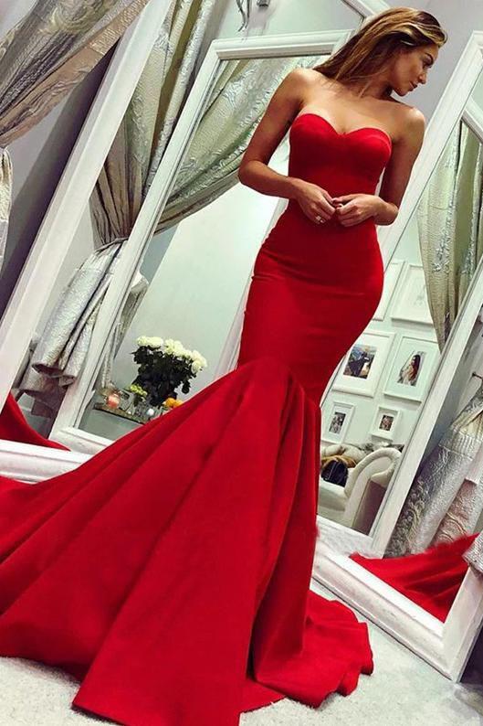 red fishtail prom dress