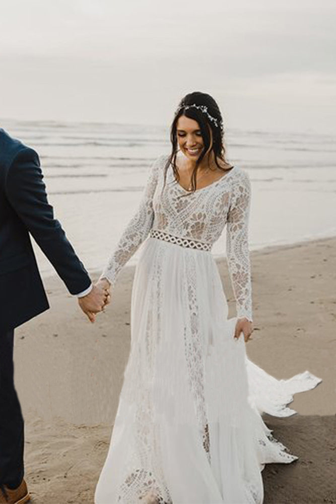 long sleeve beach wedding dresses