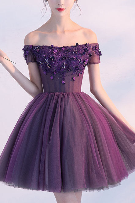 dark purple off the shoulder dress
