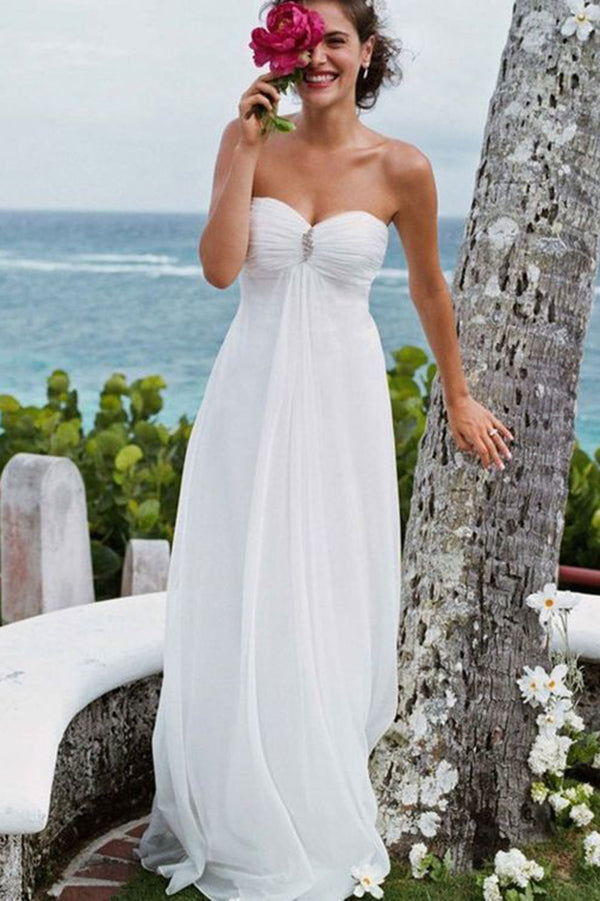 white strapless chiffon dress