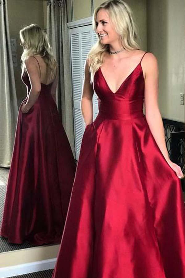 long red v neck dress