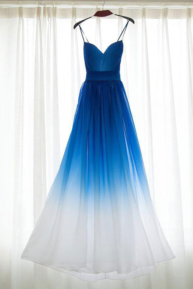 Prom Dresses UK,Royal Blue White Ombre Bridesmaid Dress,A-line Chiffon
