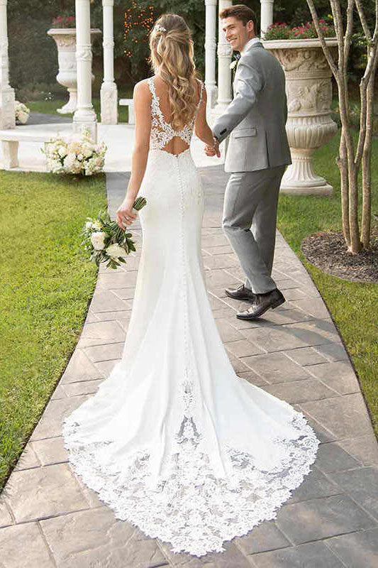 mermaid lace open back wedding dresses
