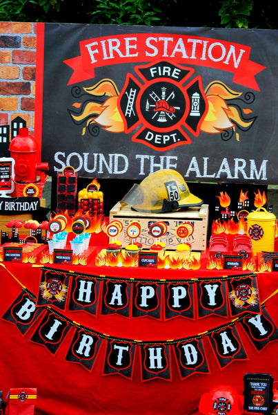 FIREMAN Birthday - Fireman BACKDROP -Fire Fighter Party – Krown