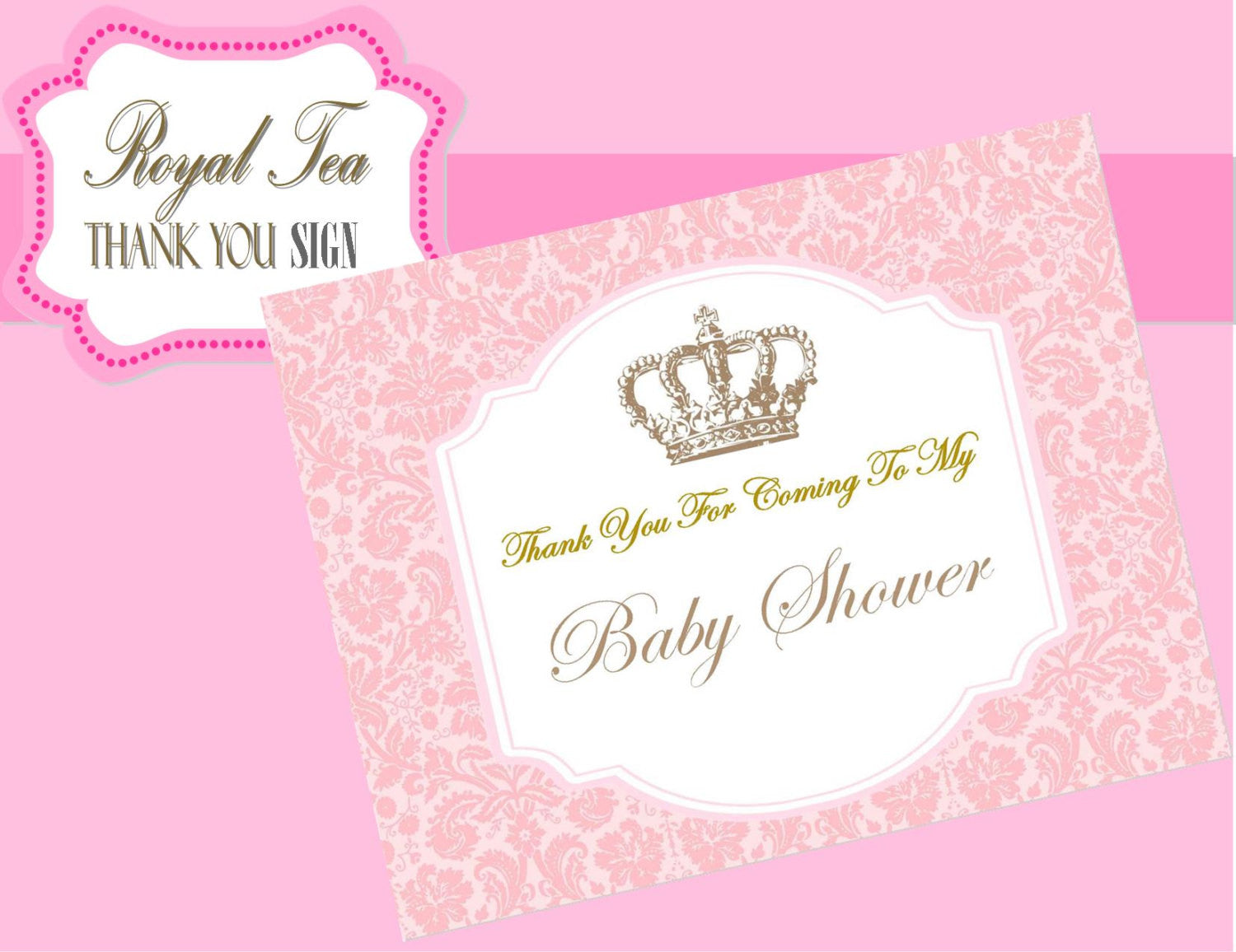 BABY SHOWER - THANK YOU SIGN- Pink- Princess Party- Pink Baby Shower – Krown ...
