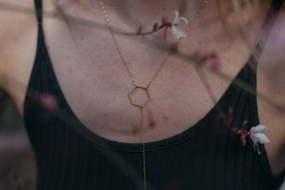 Genuine & Ginger - Hexagon Lariat Necklace - KINDRED-the boheme collective