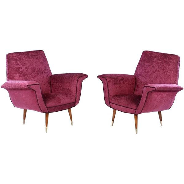 Italian Midcentury upholstered Club Chairs, circa 1960