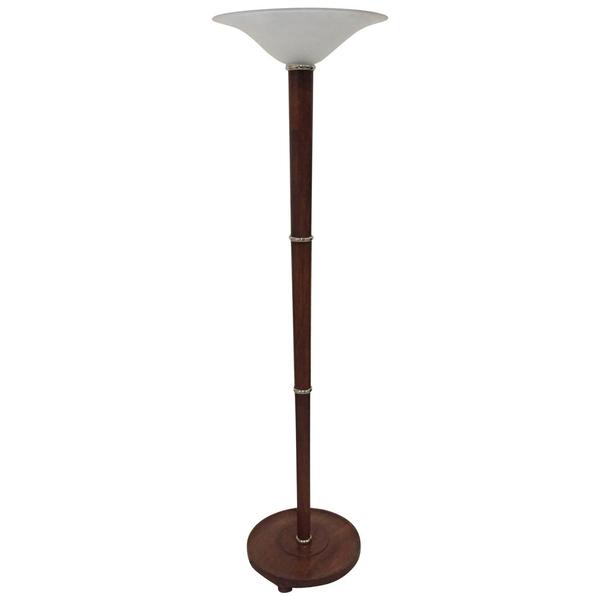 French Art Deco Figured Wood and Bronze Floor Lamp/Torchiere