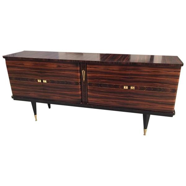 French Art Deco Exotic Macassar Ebony Buffet With Dry Bar, circa 1940s