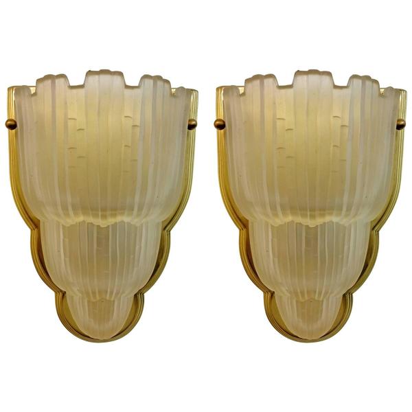 Pair of "Waterfall" Sconces Signed by Sabino