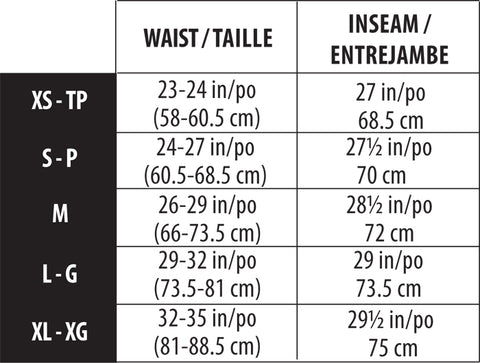 Mondor Leggings Sizing Chart