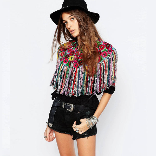 Hiptipico fringe shrug, Asos Huipil Shrug, festival clothing, festival season fashion, festival fashion, statement piece, vintage huipil, vintage shrug, vintage festival