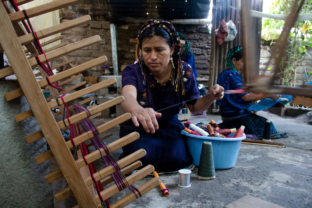 Maria chooses the amount of thread, which colors to use, and what order to combine them in to create her one-of-a-kind designs, artisan crafted textiles, artisan woven goods shipped to the US