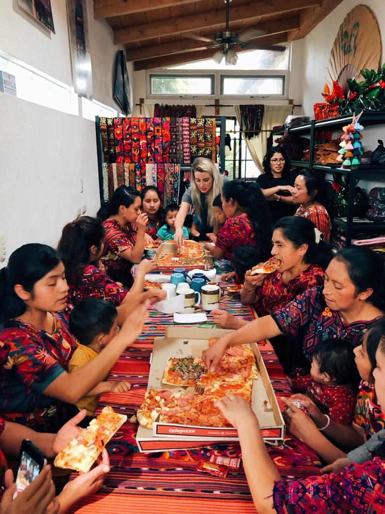 guatemalan pizza party, hiptipico offices giving back, best ways to show appreciation, artisan cooperative, supporting talented women, women supporting women, families together