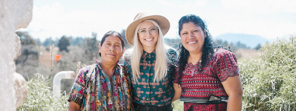 Hiptipico Founder Alyssa poses with Artisan Partner Olga, ethical fashion brands, authentically handmade goods from Guatemala, ethically crafted textiles, Artisan crafted textiles shipped to the US