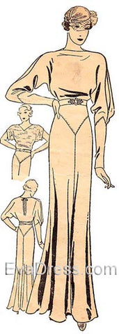 1933 Evening Gown with Cut-Away Sleeve Pattern