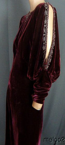 1930's Velvet Evening Gown with Cut-Away Sleeve
