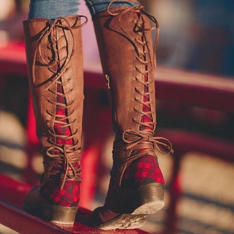 red plaid boots