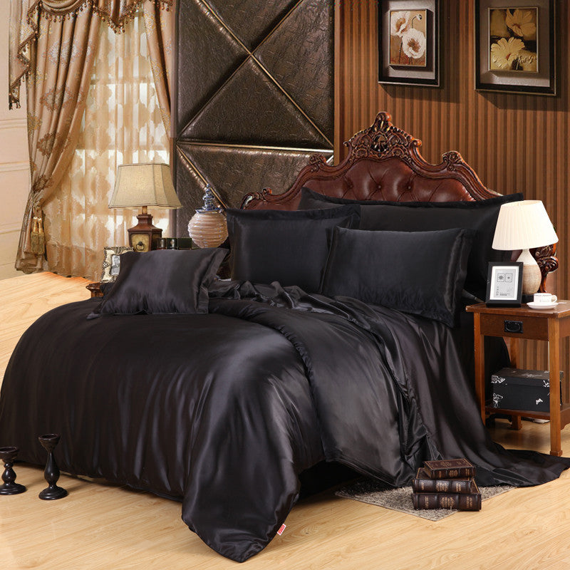 Custom Made Black Luxury Bedding Sets Solid Satin 4 Pcs Queen King