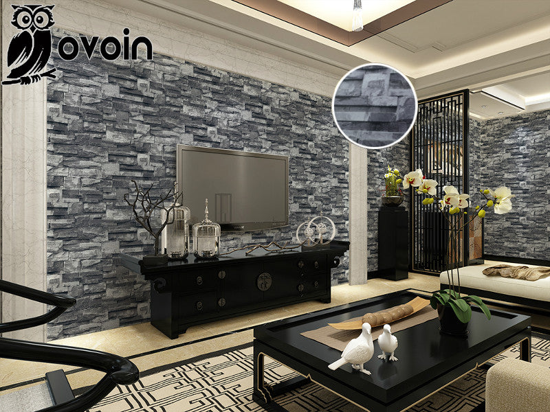 Grey Black Rustic Vintage 3d Vinyl Brick Wall Wallpaper Roll Embossed Texture Photo Faux Stone Effect Wall Paper Home Decor 10m