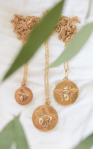 gold vermeil flying bee coin necklace