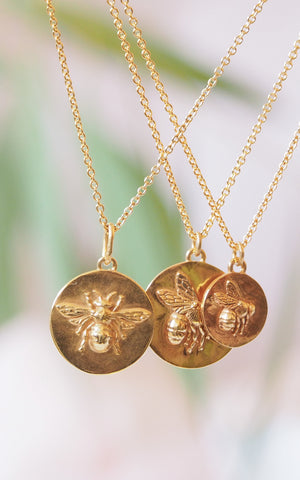 Gold bee coin necklaces