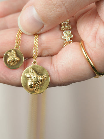 big and little bee coin necklace