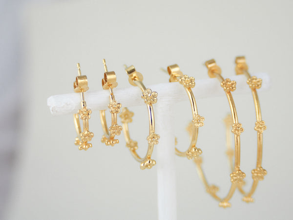gold blossom flower hoop earrings