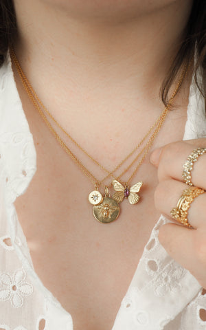 gold Butterfly necklace layered