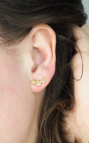 Triple Flower Stud Earrings Gold