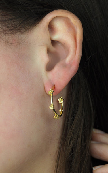 Midi gold blossom flower hoop earrings