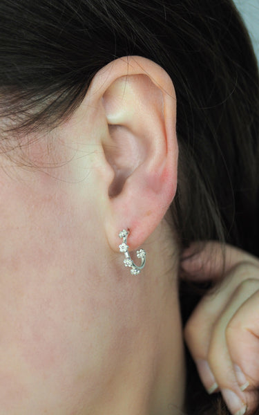 silver blossom flower hoop earrings